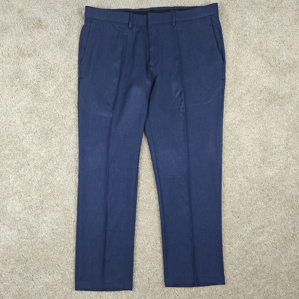 Haggar Dress Pants Men's 38x30 Blue Comfort Performance Straight Fit Trousers